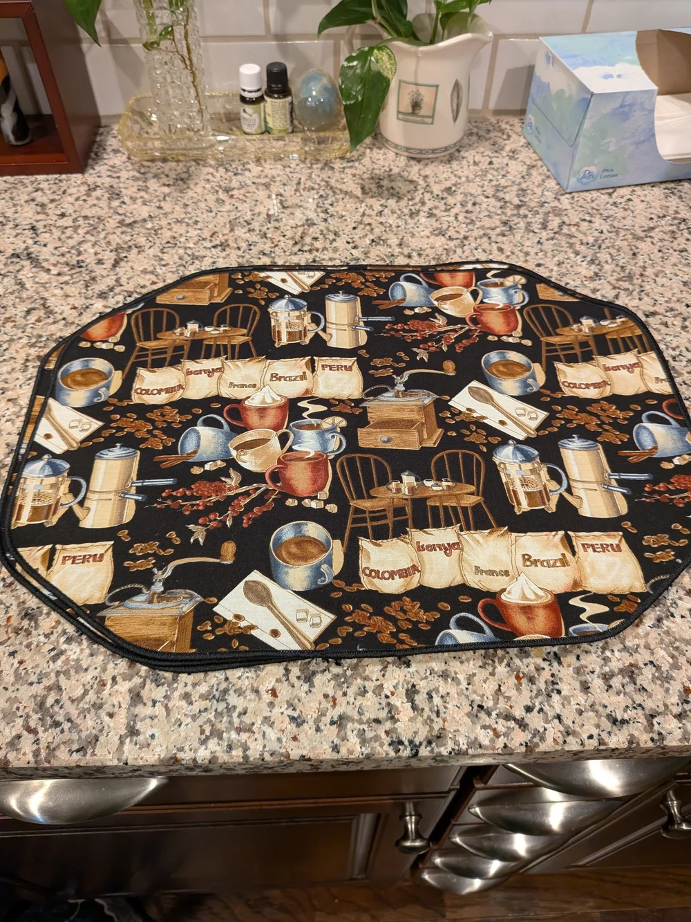 Home Kitchen Coffee-Themed Black Table Placemat Set Of 4 NOS Vintage Cafe 90s